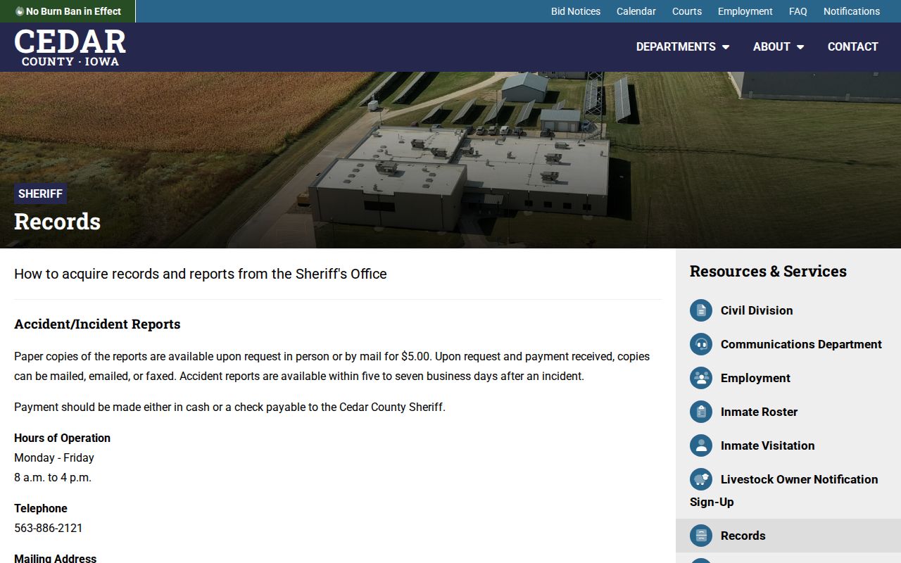 Cedar County sheriff records instructions for arrest and incident reports