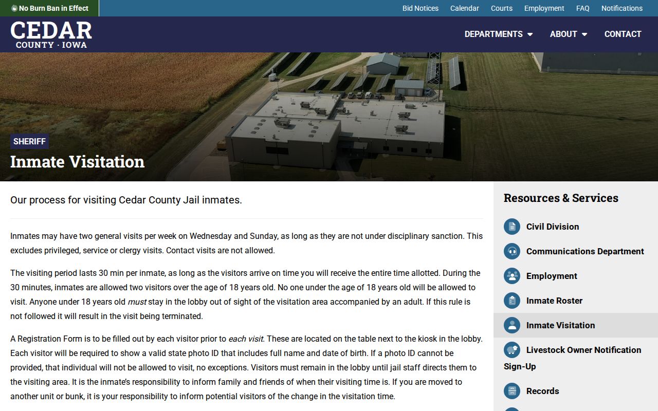 Cedar County jail visitation and custody information after an arrest