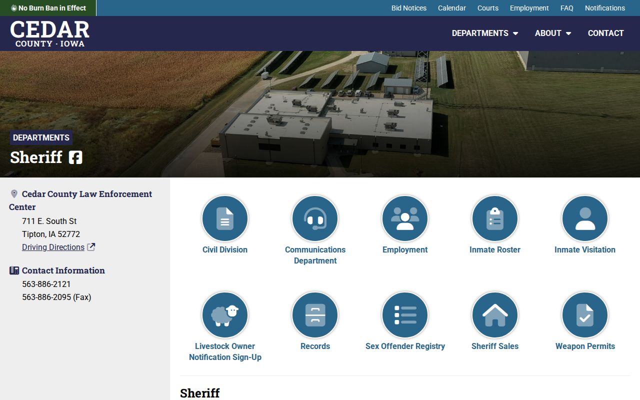 Cedar County sheriff criminal records and law enforcement center