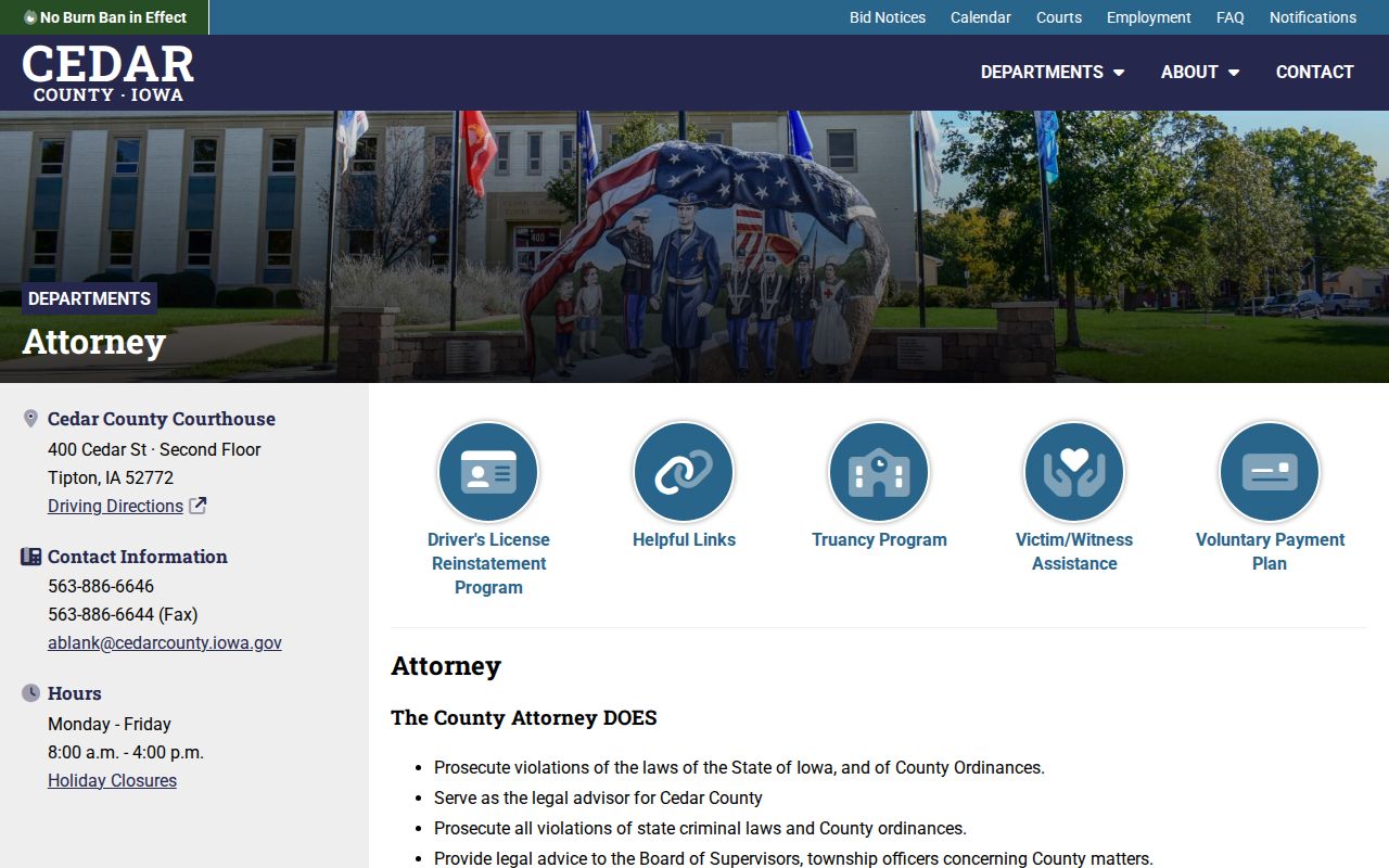 Cedar County criminal case and county attorney records information