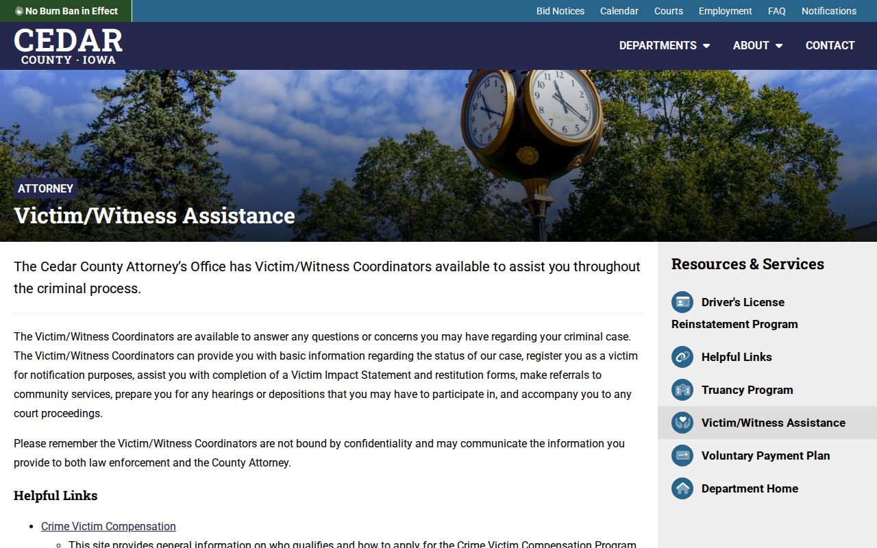 Cedar County criminal case victim and witness notification resources