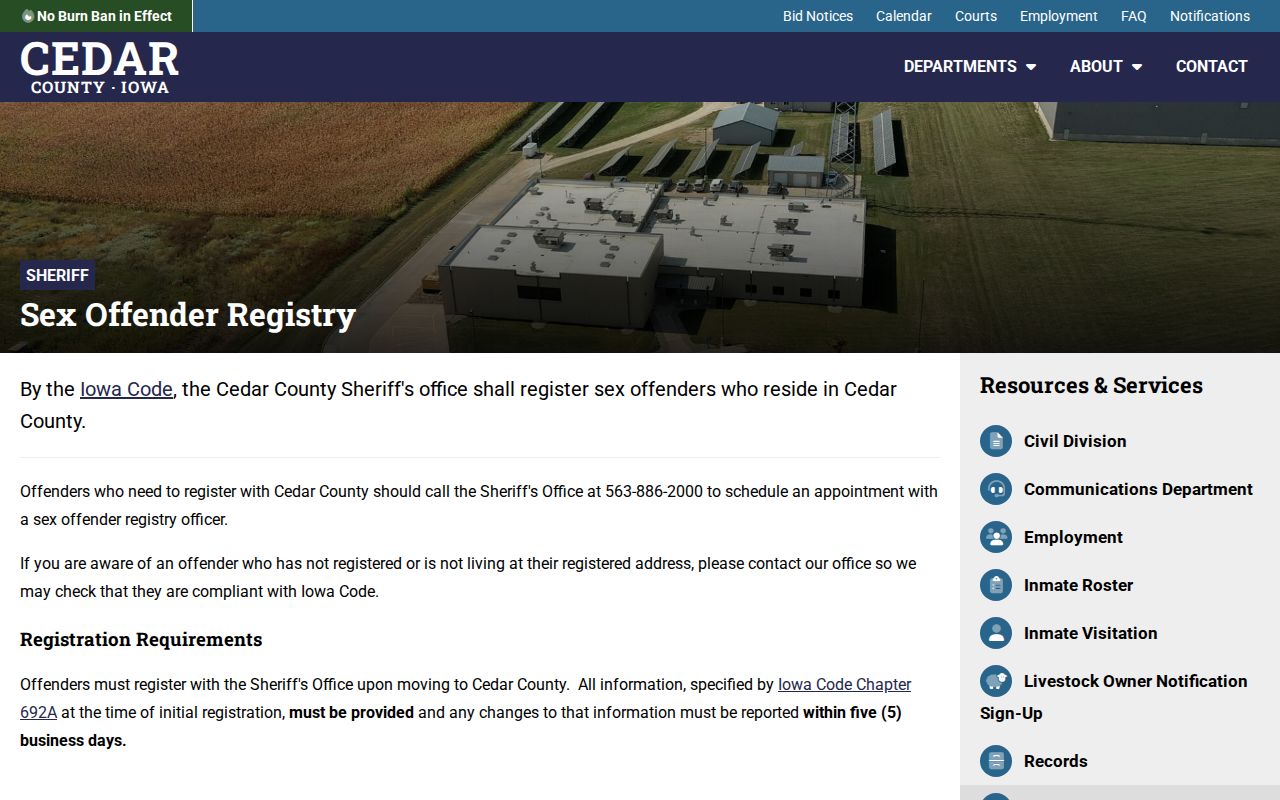 Cedar County sex offender registry and sheriff guidance
